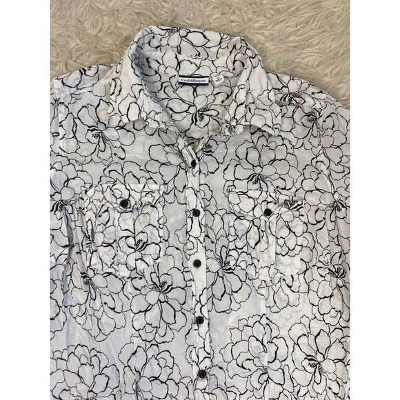 Croft & Barrow Women's Plus Size 1X Black& White Floral Button Up Blouse Top - Picture 9 of 10